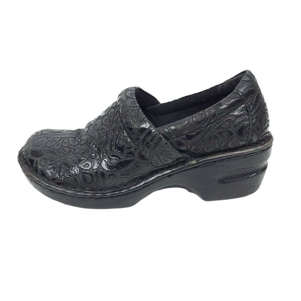b.o.c. Born Concept Black Peggy Clogs Tooled Leather Slip On Shoes Women Size 7 - Picture 7 of 12